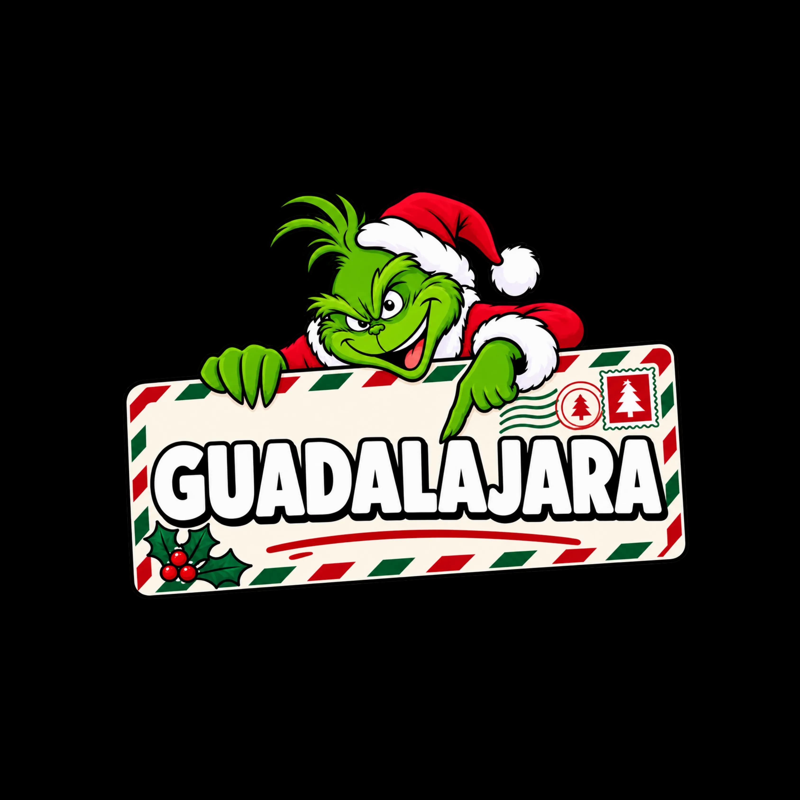 Grinch con letrero de Guadalajara